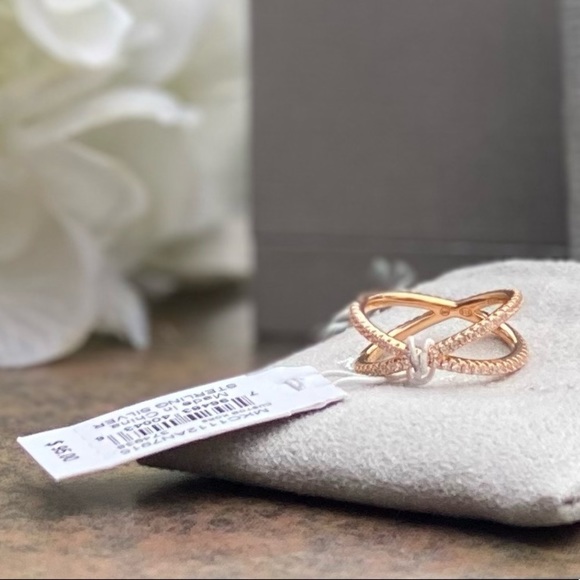 NIB NWT MICHAEL KORS 14K ROSE GOLD PLATED STERLING SILVER PAVE NESTING R… - Picture 10 of 12